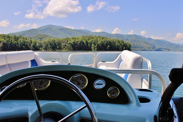 the console dash of a pontoon boat