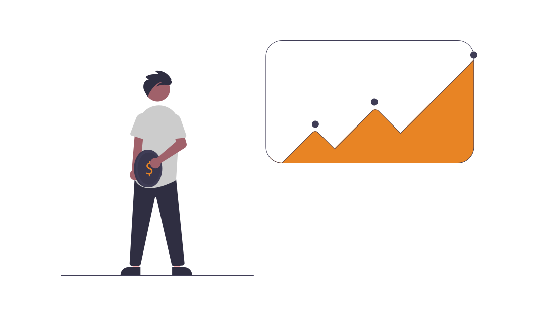 illustration of a person standing next to a graph increasing