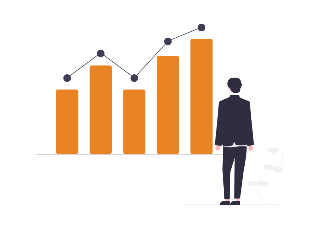 illustration of a bar graph and a person standing by it 